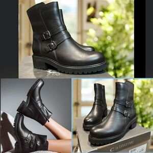 NEW 🔥 LA CANADIENNE Waterproof Booties Biker Moto Boot Black Leather Size 8